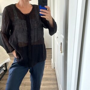 Eileen Fisher Sheer Linen Button Up Shirt size M